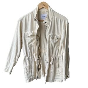 Old Navy Safari Jacket Utility Beige Linen Blend Drawstring Waist Size XS